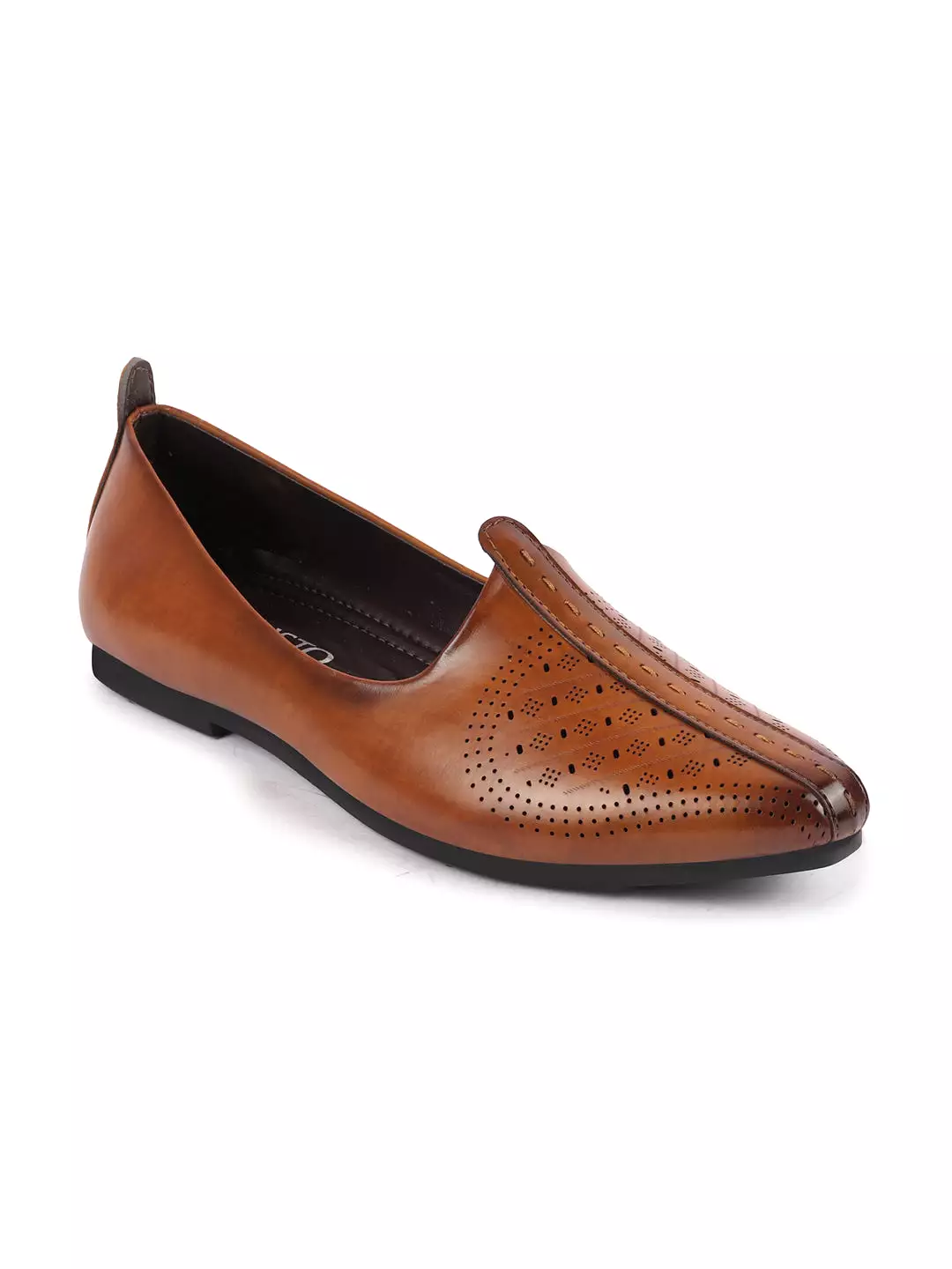 Men Tan Laser Cut Design Ethnic Slip On Wedding Juttis and Mojaris