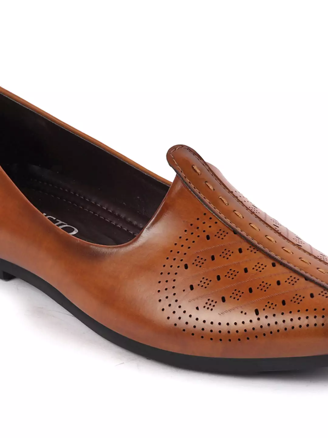 Men Tan Laser Cut Design Ethnic Slip On Wedding Juttis and Mojaris