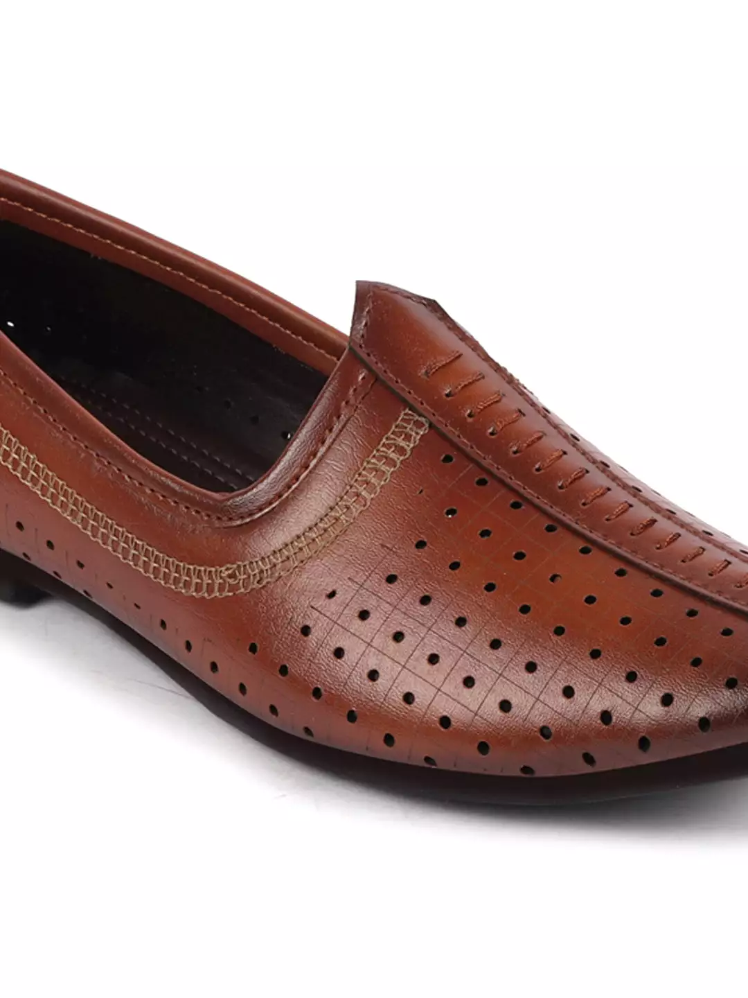 Men Tan Laser Cut Design Stitched Ethnic Party Slip On Juttis and Mojaris