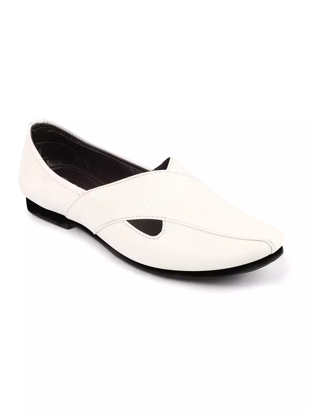 Men White Embossed Design Ethnic Party Slip On Juttis and Mojaris