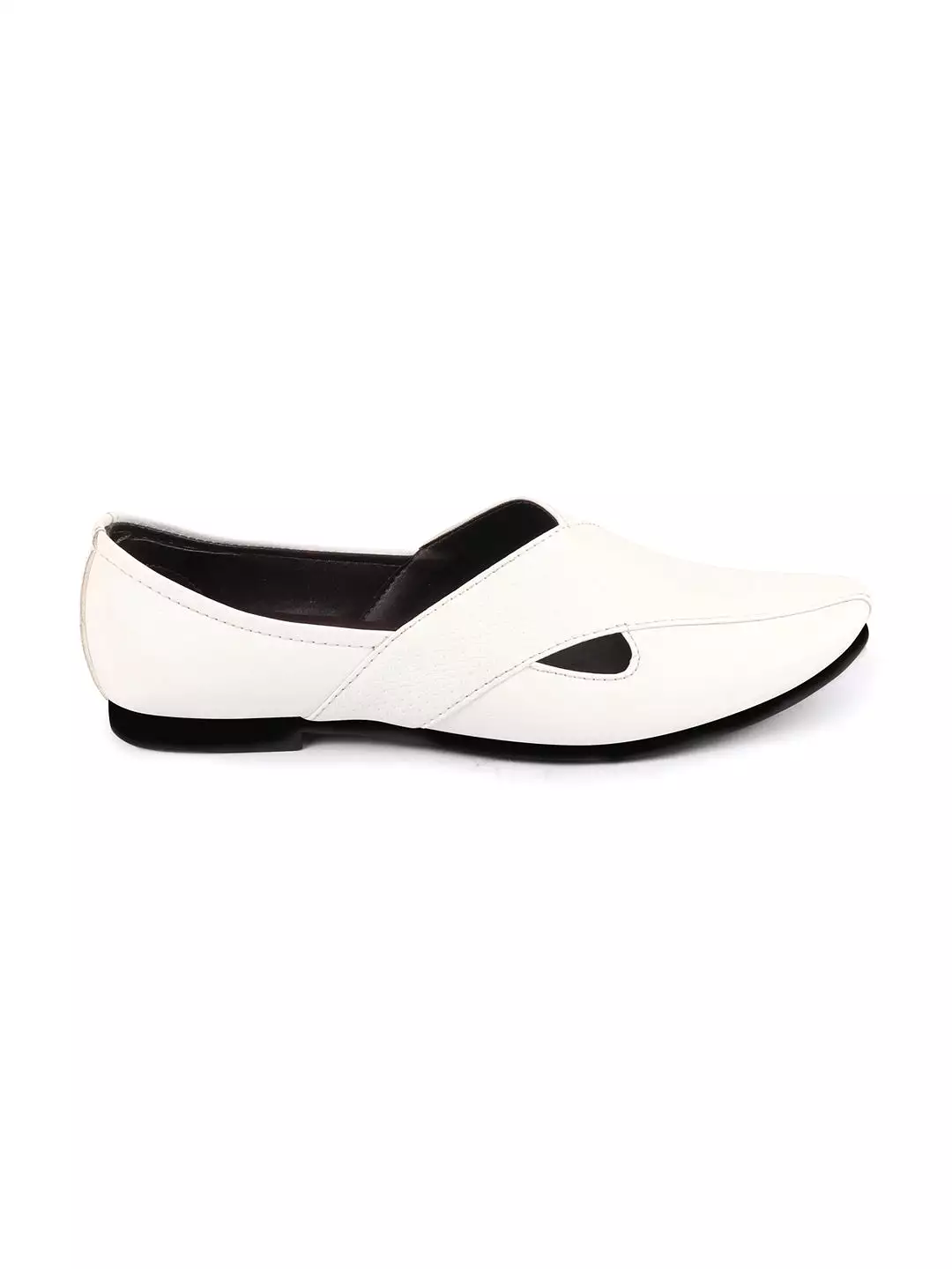 Men White Embossed Design Ethnic Party Slip On Juttis and Mojaris