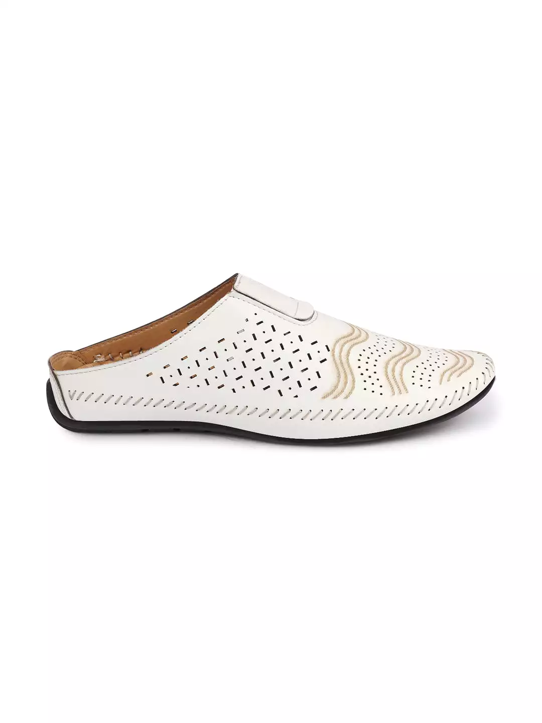 Men White Ethnic Wedding Party Back Open Laser Cut Design Juttis and Mojaris