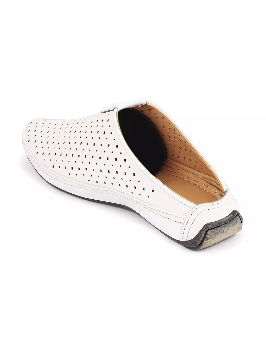 Men White Ethnic Wedding Party Back Open Slip On Juttis and Mojaris