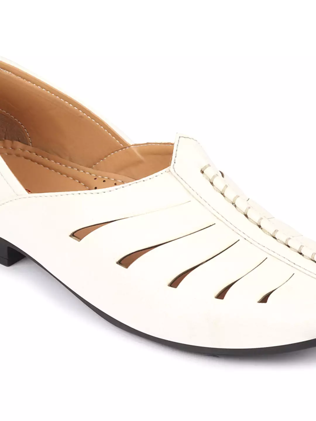 Men White Ethnic Wedding Party Laser Cut Design Slip On Juttis and Mojaris