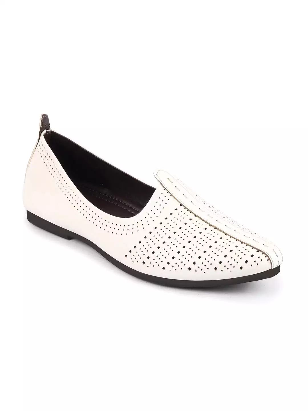 Men White Laser Cut Design Broad Feet Ethnic Slip On Wedding Juttis and Mojaris