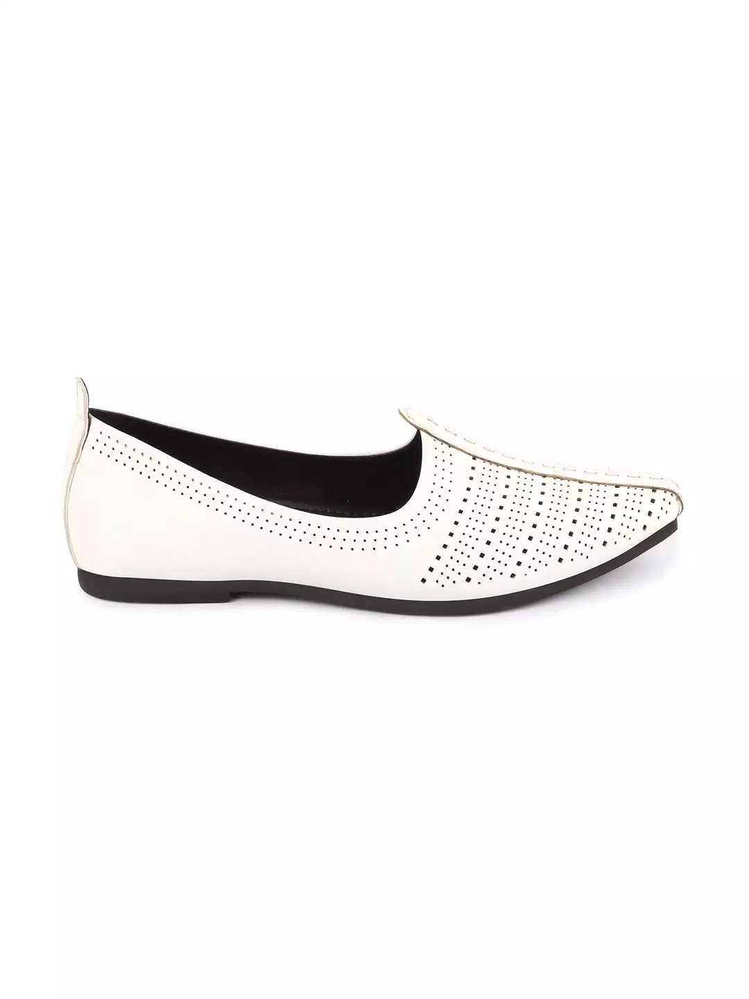 Men White Laser Cut Design Broad Feet Ethnic Slip On Wedding Juttis and Mojaris