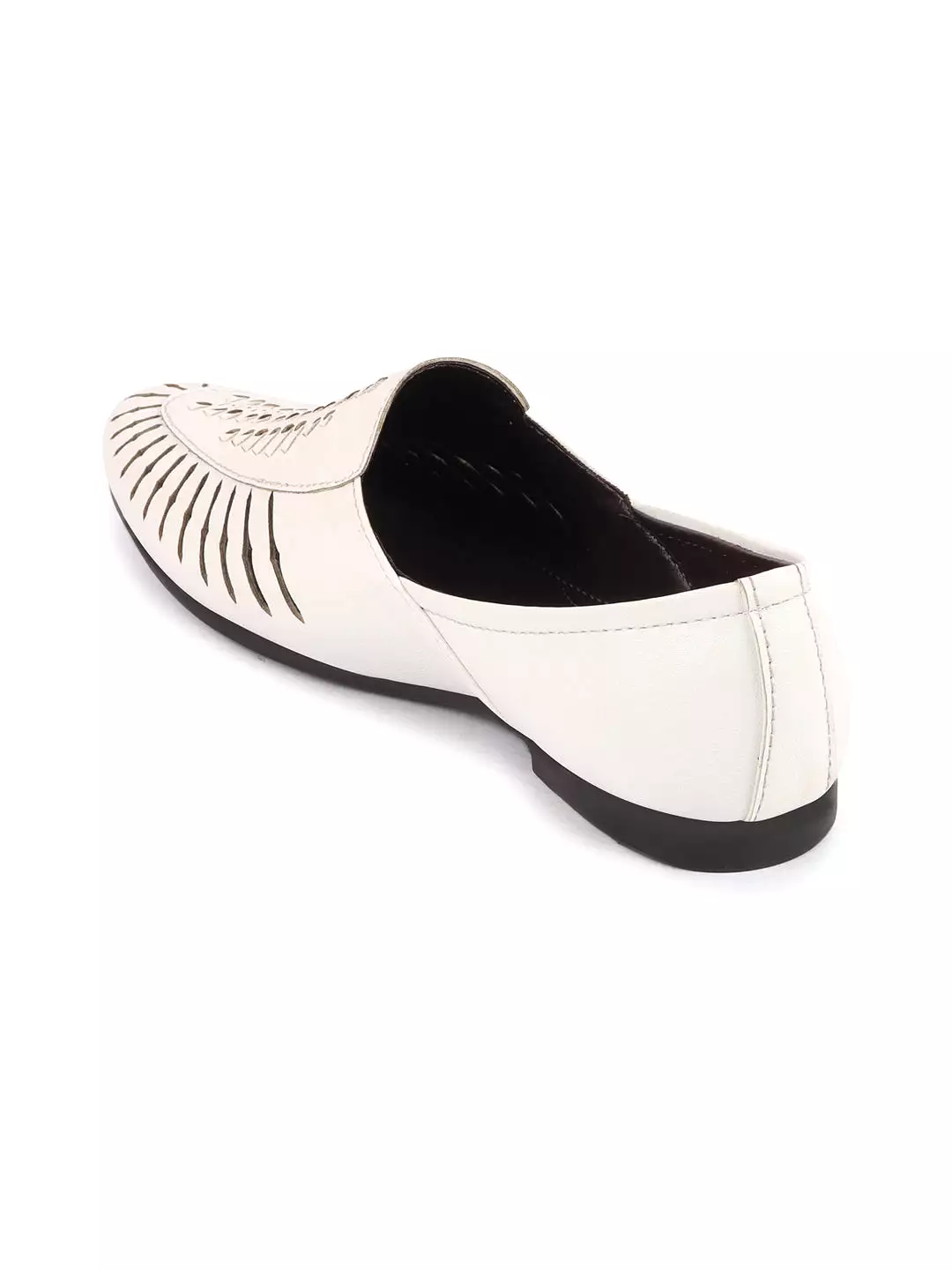 Men White Laser Cut Design Ethnic Slip On Party Juttis and Mojaris