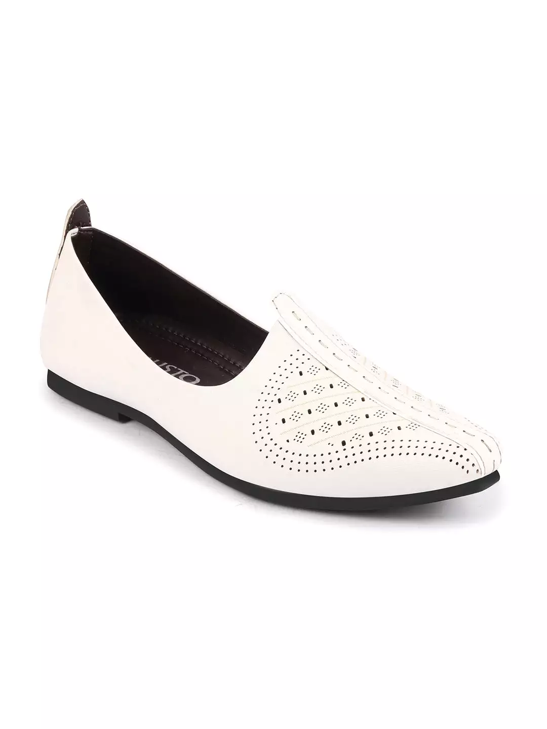 Men White Laser Cut Design Ethnic Slip On Wedding Juttis and Mojaris