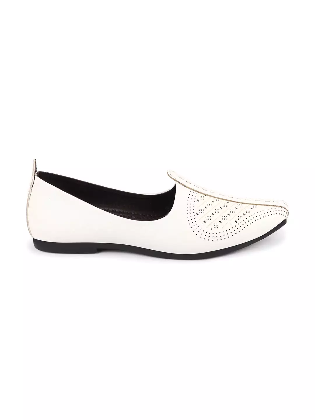 Men White Laser Cut Design Ethnic Slip On Wedding Juttis and Mojaris