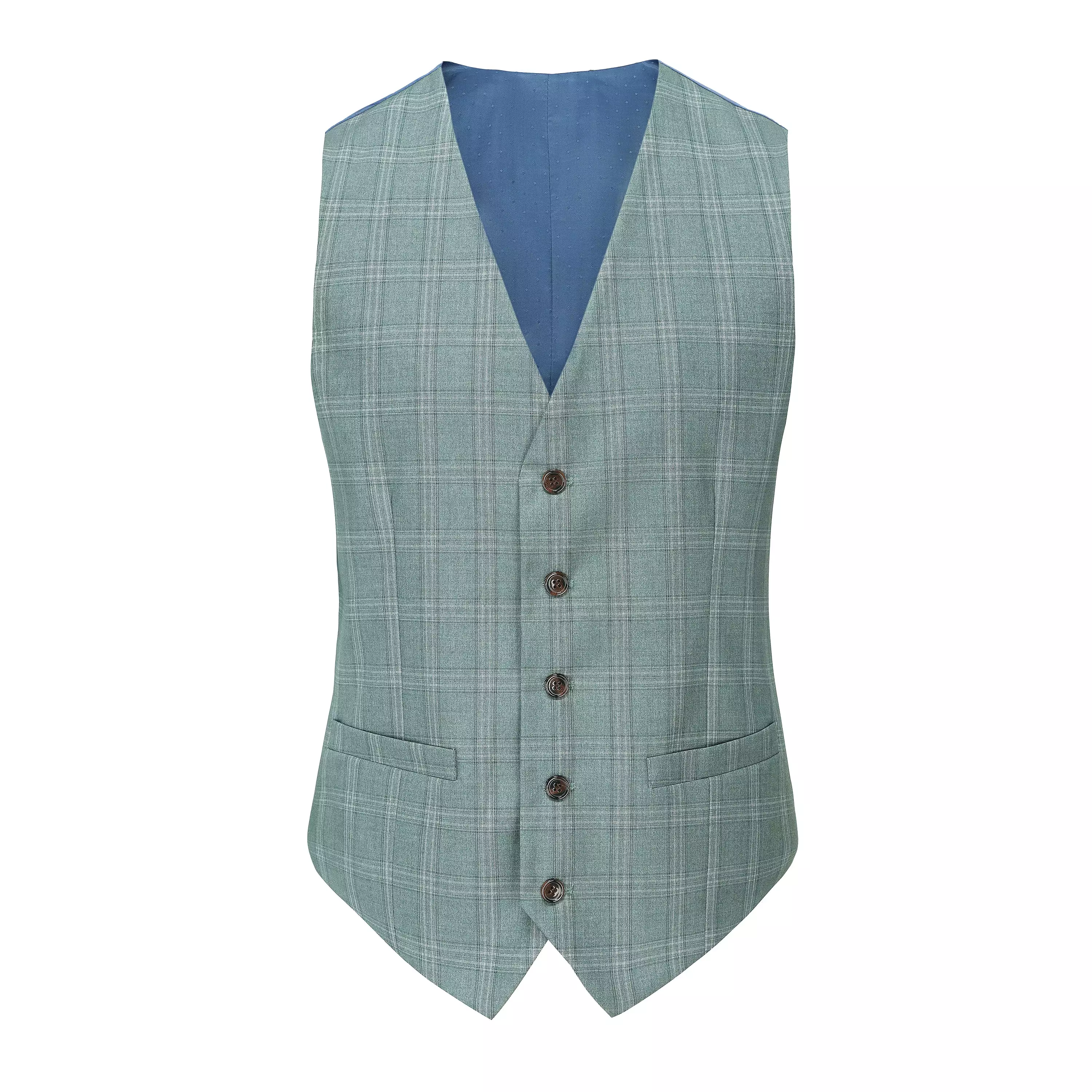 Men's 3-Piece Performance Stretch Slim Fit Green & White Plaid Suit