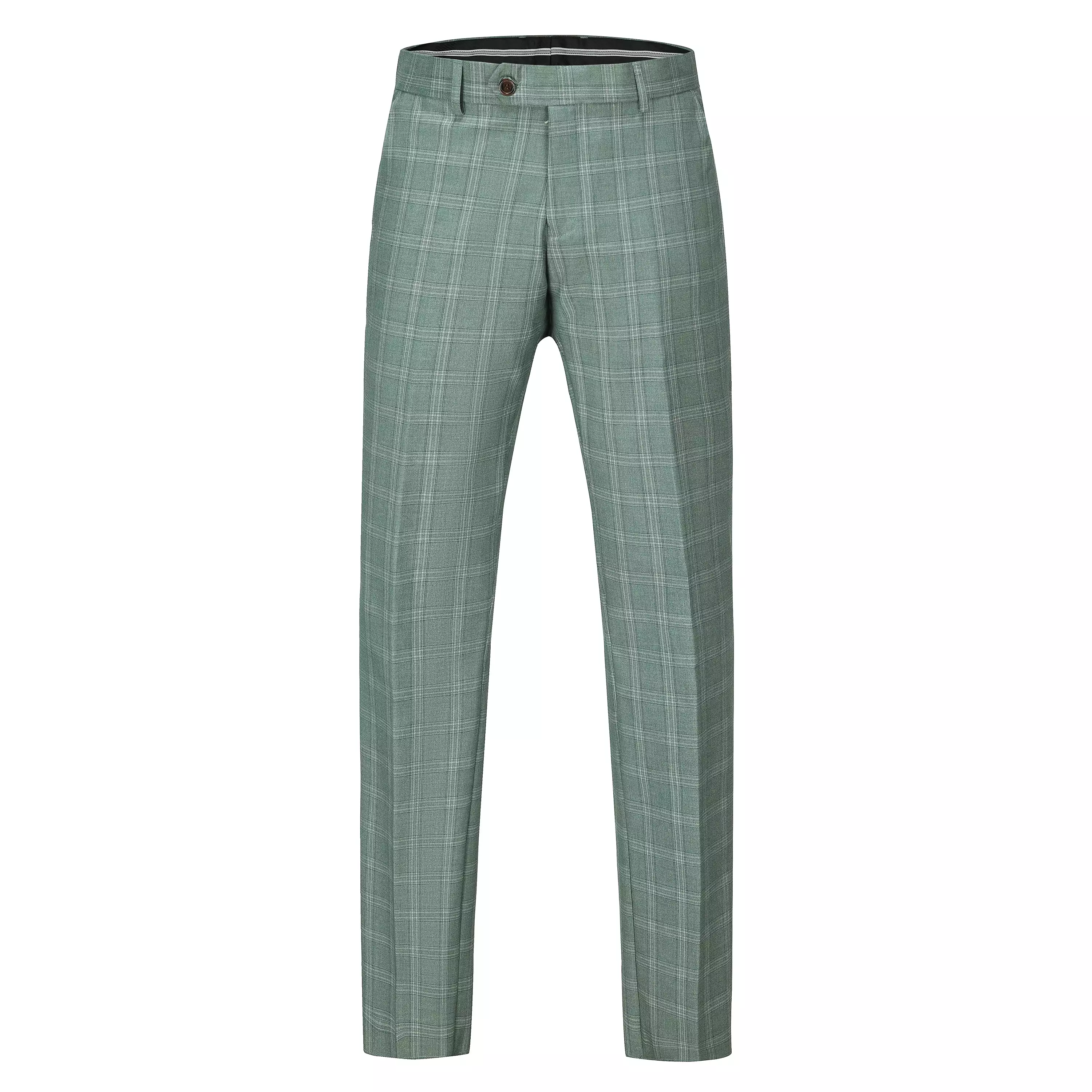 Men's 3-Piece Performance Stretch Slim Fit Green & White Plaid Suit