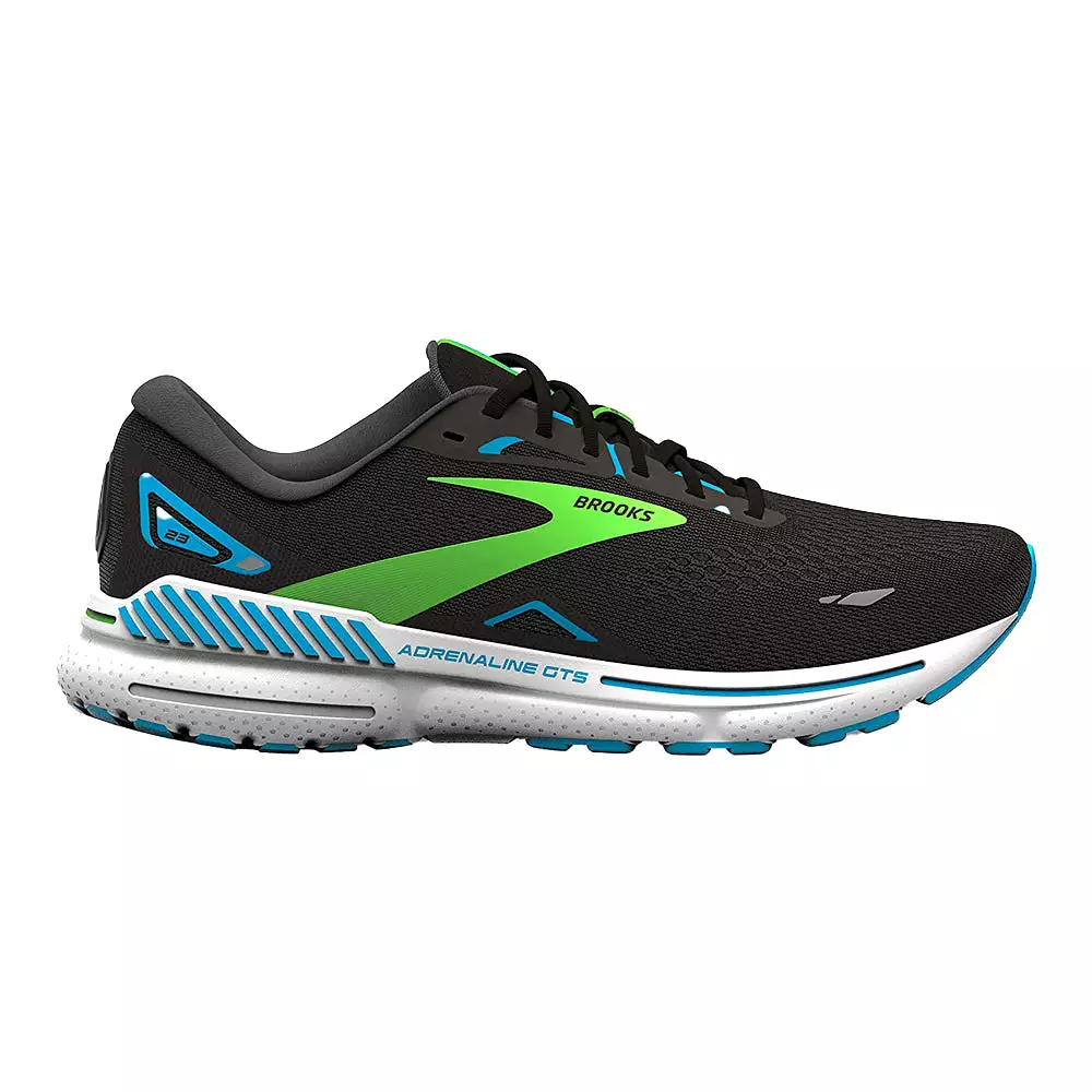 Men's Brooks Adrenaline GTS 23, Black/Hawaiian Ocean/Green, 8 2E Wide