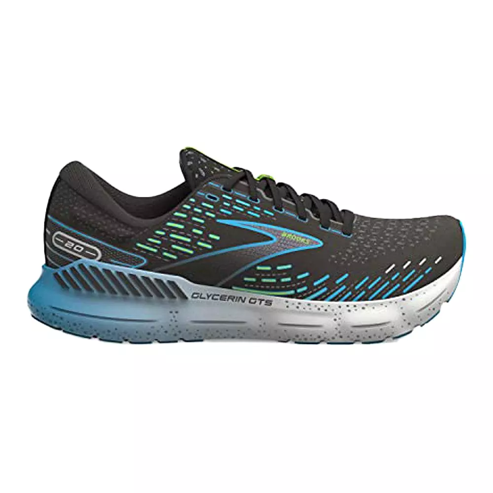 Men's Brooks Glycerin GTS 20, Black/Hawaiian Ocean/Green, 7.5 D Medium