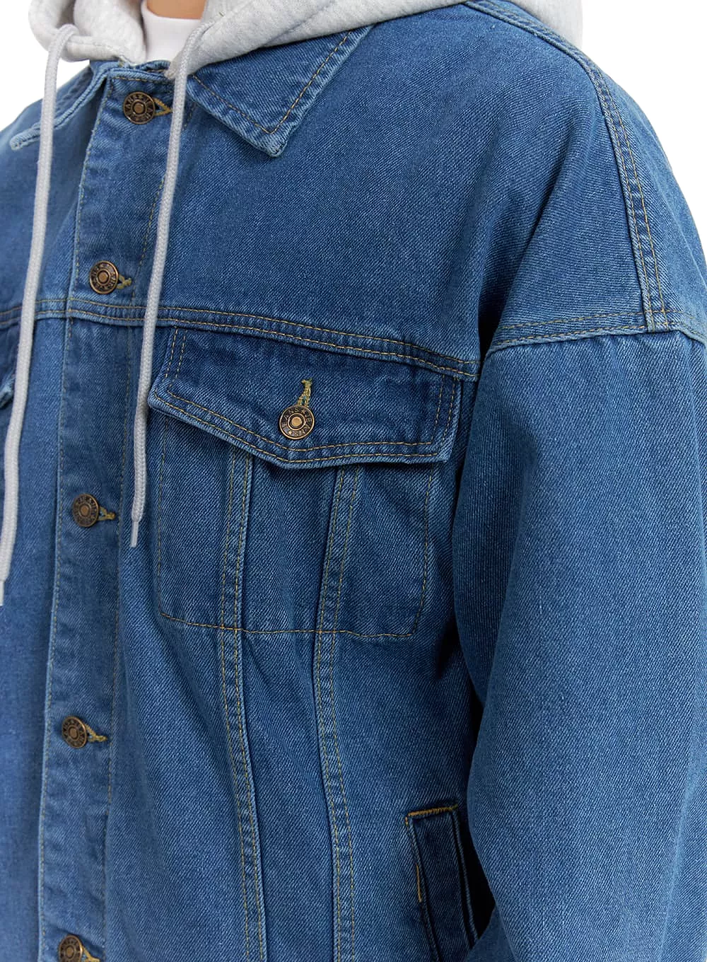 Men's Button Denim Jacket with Hoodie IA402