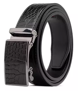 Men's Genuine Leather Crocodile Design Dress Belt with Automatic Buckle