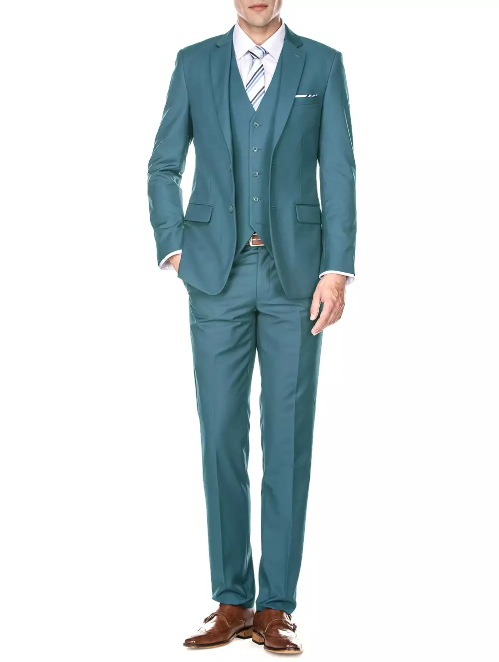 Men's Signature 3-Piece Slim Fit Suits (Slate Blue, Sea Green, Tan)