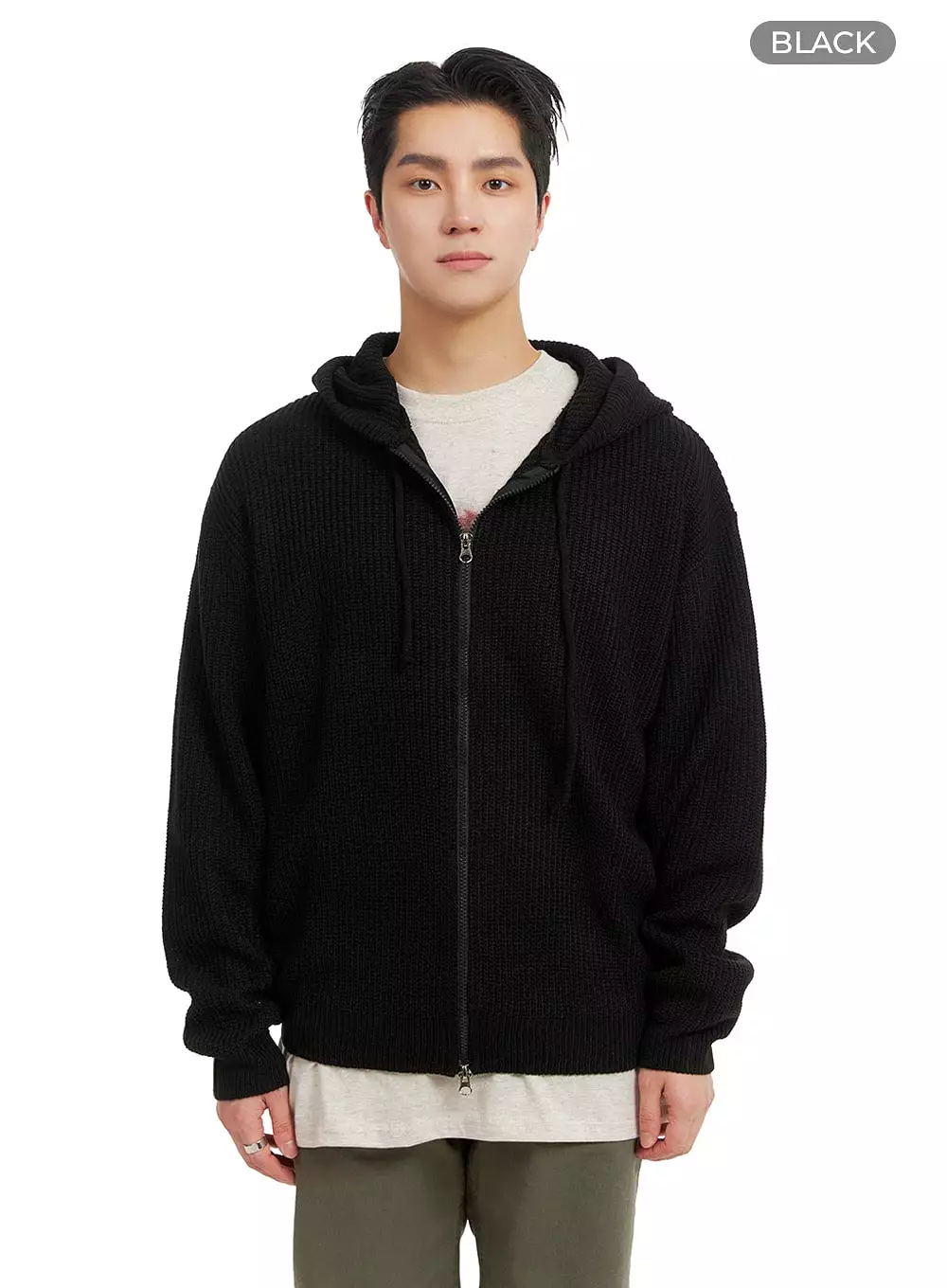 Men's Textured Knit Hoodie Jacket IA401