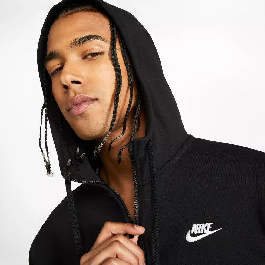 NIKE UNISEX SPORTSWEAR CLUB FLEECE BLACK FULL-ZIP HOODED JACKET