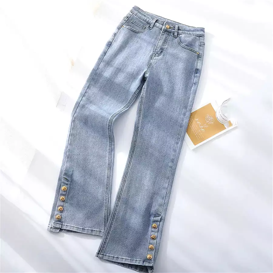 Oversize 5xl Chic Split Bell Bottom Jeans  Classic High Waist Slim Stretch Denim Trousers Spring Autumn Streetwear Women Pants