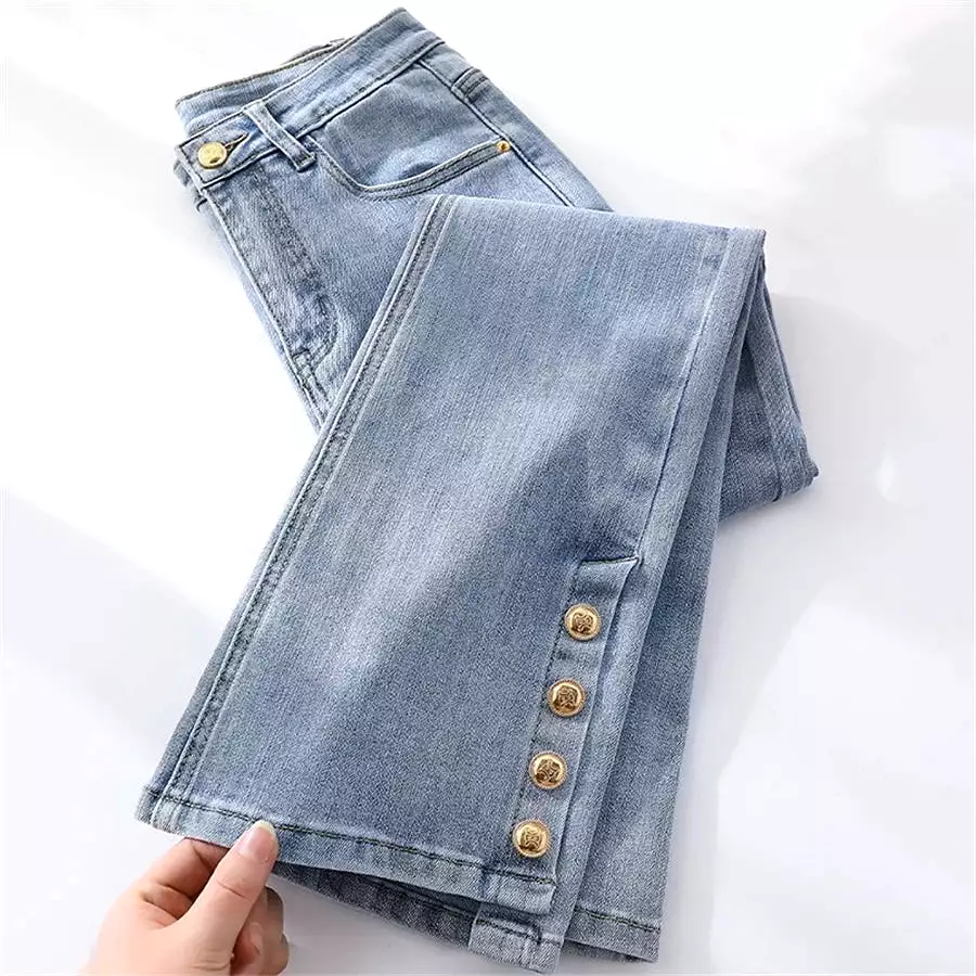 Oversize 5xl Chic Split Bell Bottom Jeans  Classic High Waist Slim Stretch Denim Trousers Spring Autumn Streetwear Women Pants