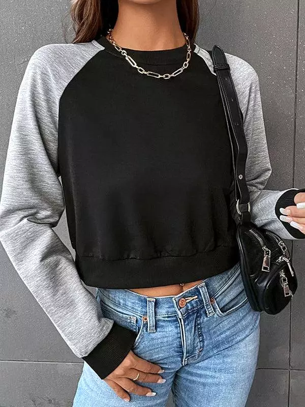 Patchwork Women Cropped Sweatshirt