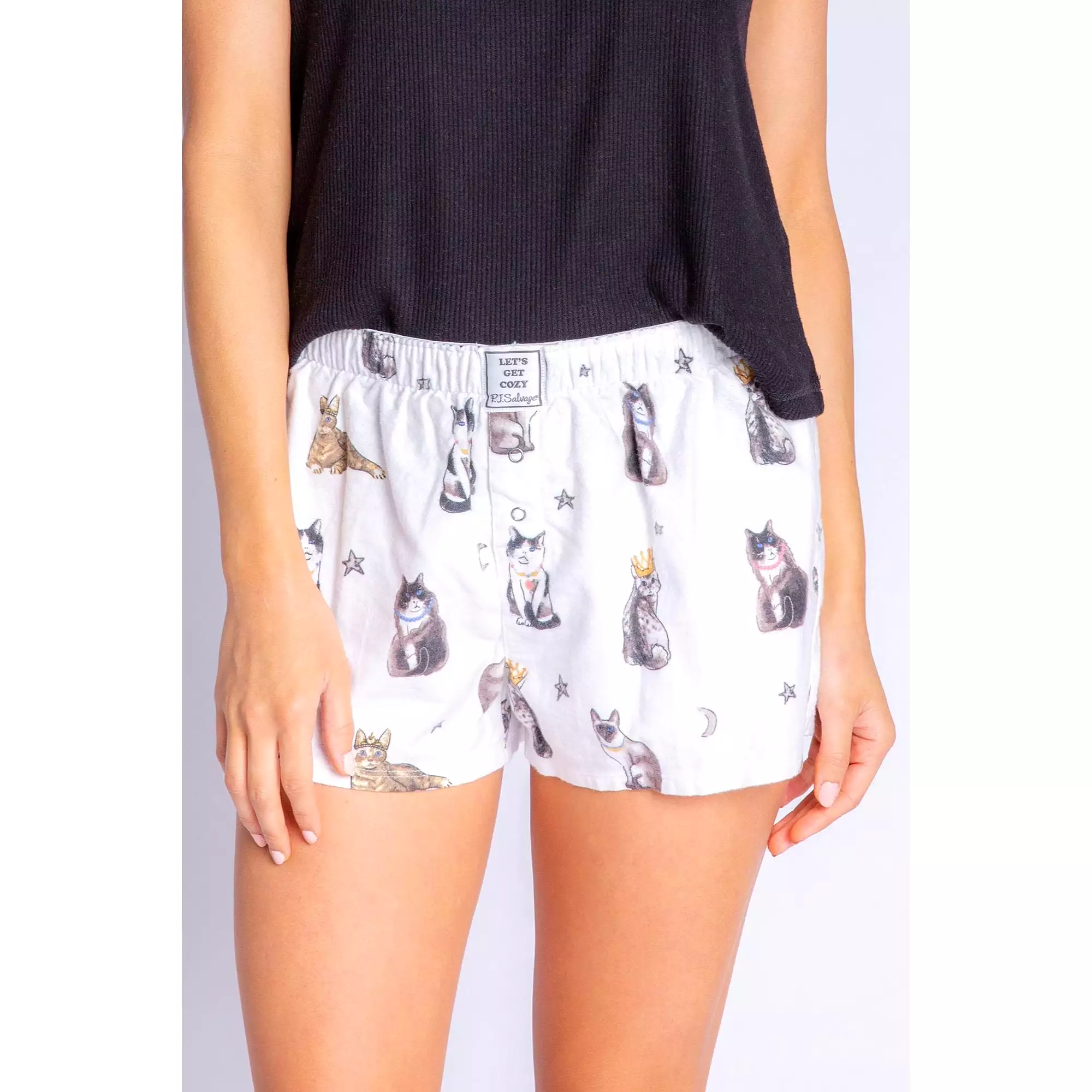 PJ Salvage Women's Flannels Cats Shorts - ECRU