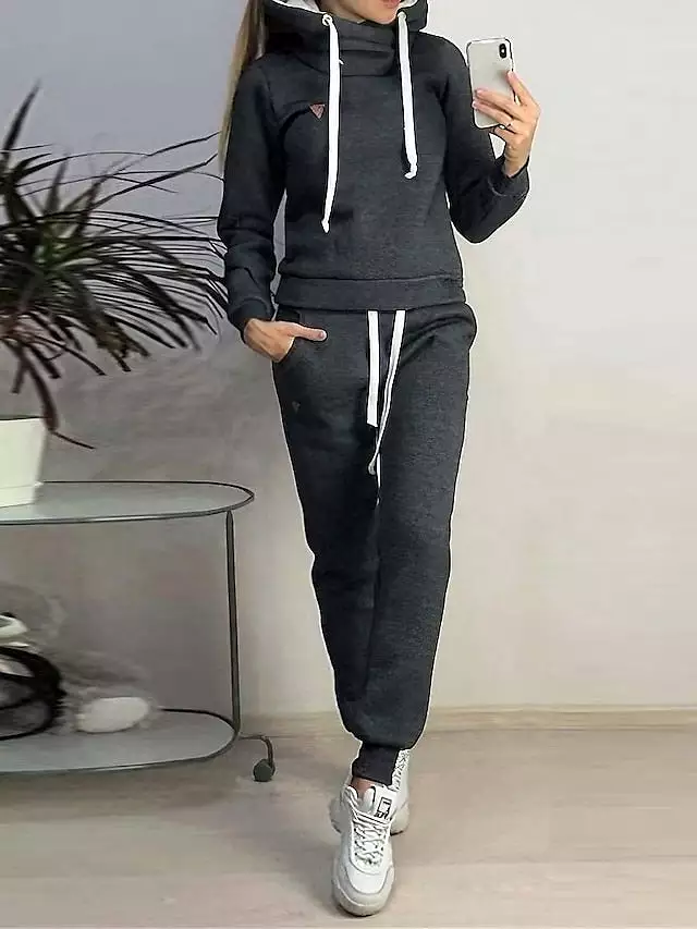 Plush Hoodie Pajama Set for Women with Adjustable Waist Drawstring