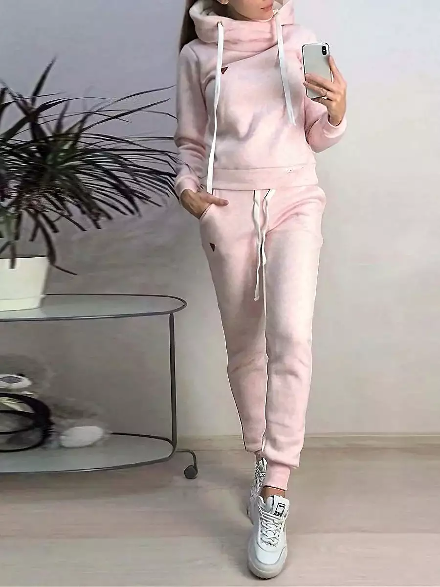 Plush Hoodie Pajama Set for Women with Adjustable Waist Drawstring