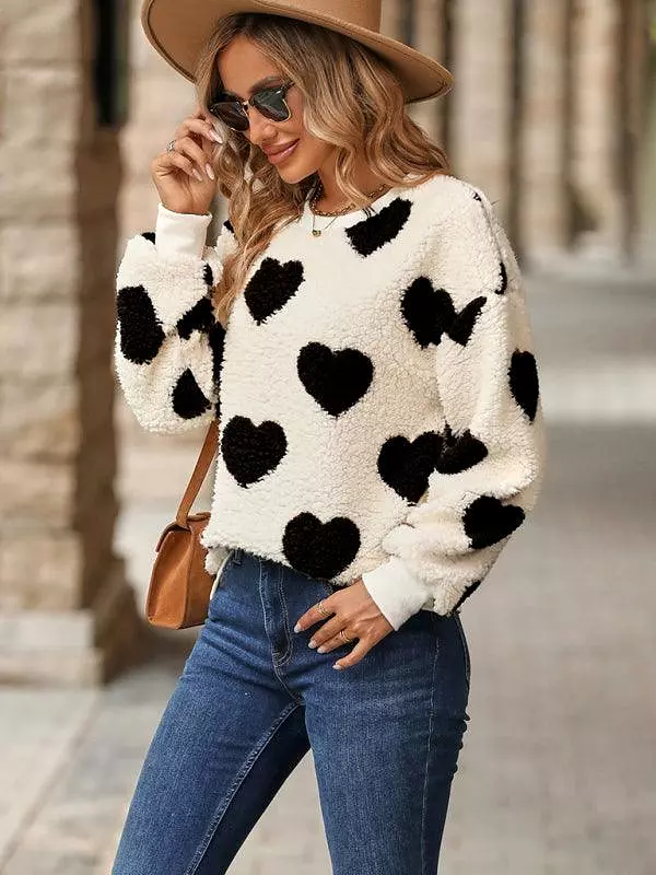 Plush Love Loose Women Sweatshirt