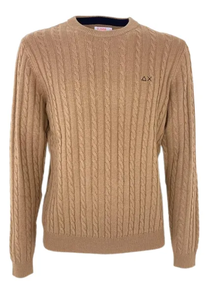 PULLOVER BEIGE MARRONE A TRECCE MISTO LANA