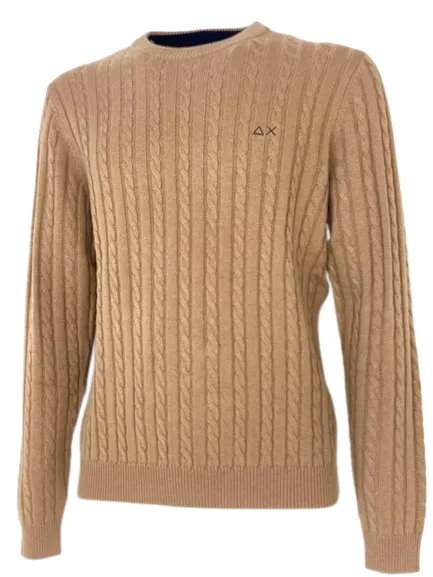 PULLOVER BEIGE MARRONE A TRECCE MISTO LANA