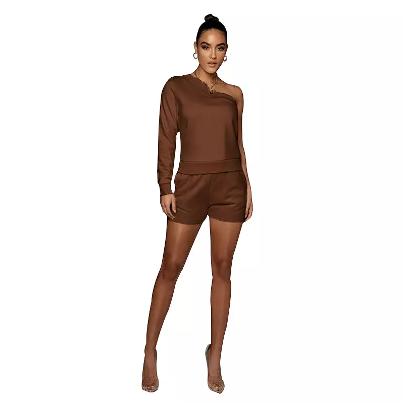 Pullover off-shoulder  Women's Long-Sleeved Sweatshirt Set