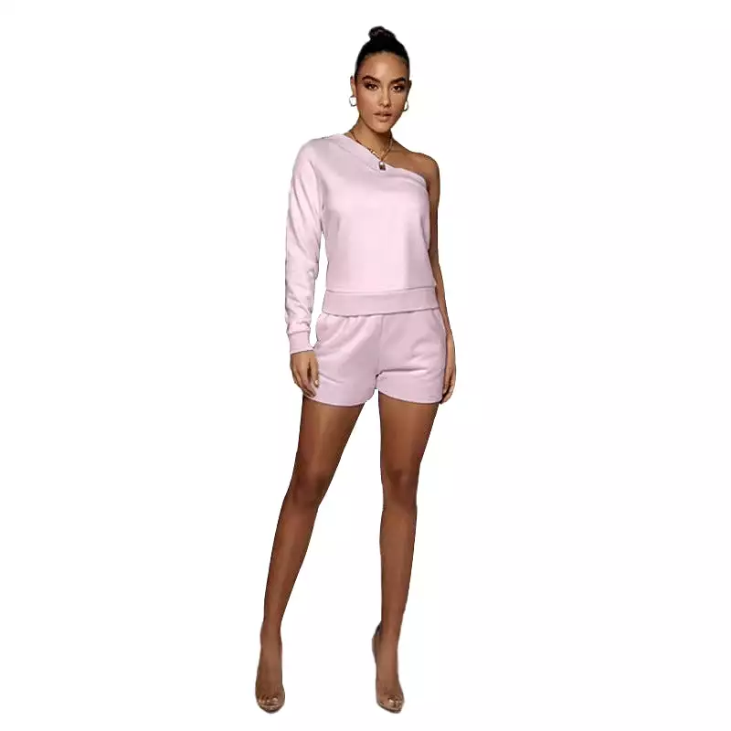 Pullover off-shoulder  Women's Long-Sleeved Sweatshirt Set