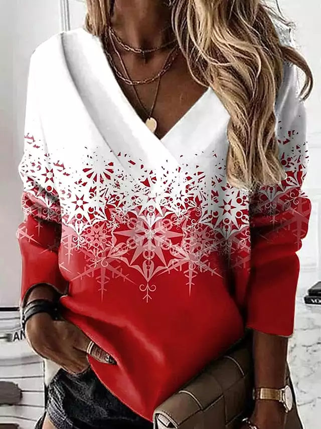 Red and White Christmas Butterfly Graphic Women's Sweatshirt Pullover