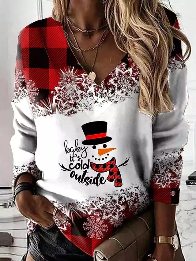 Red and White Christmas Butterfly Graphic Women's Sweatshirt Pullover