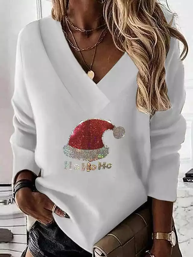 Red and White Christmas Butterfly Graphic Women's Sweatshirt Pullover