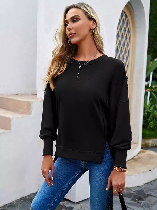 Round Neck Solid Women Sweatshirt