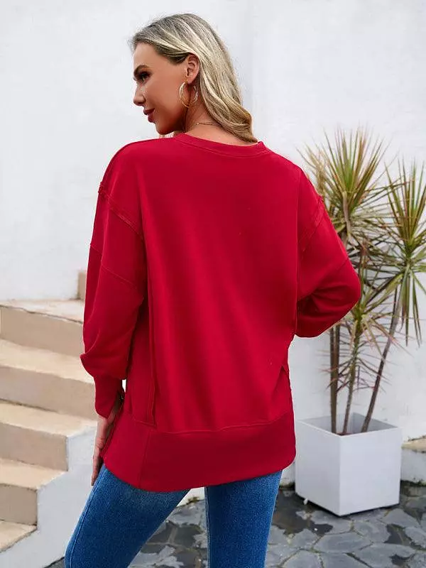 Round Neck Solid Women Sweatshirt