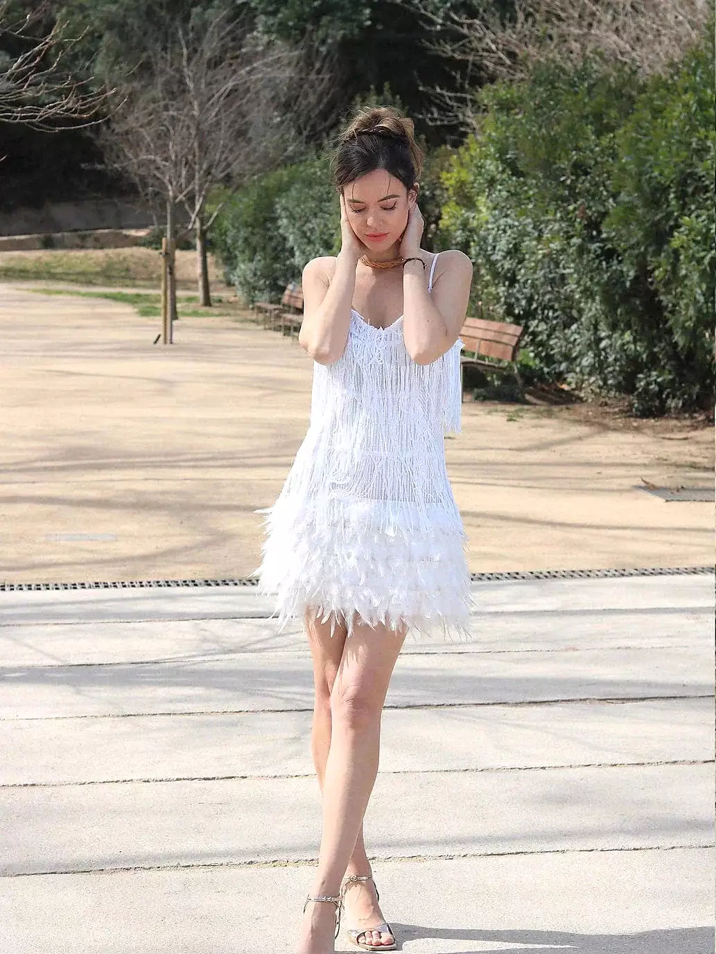 Sequin Fringe Mini Dress for Women - White Pink Blue Sleeveless Spaghetti Strap