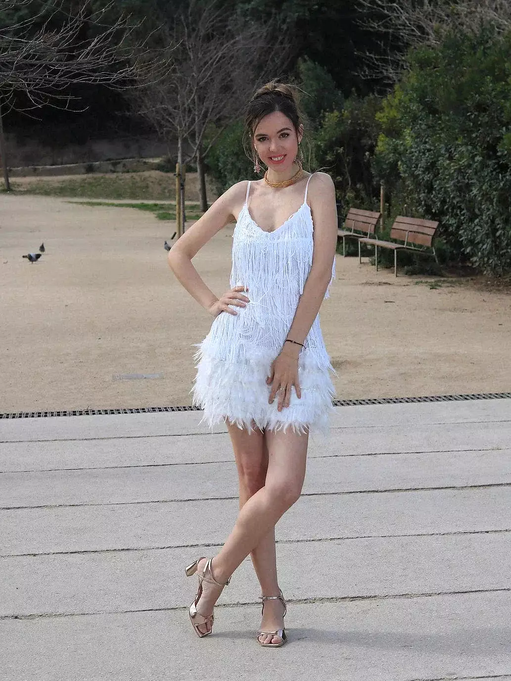 Sequin Fringe Mini Dress for Women - White Pink Blue Sleeveless Spaghetti Strap