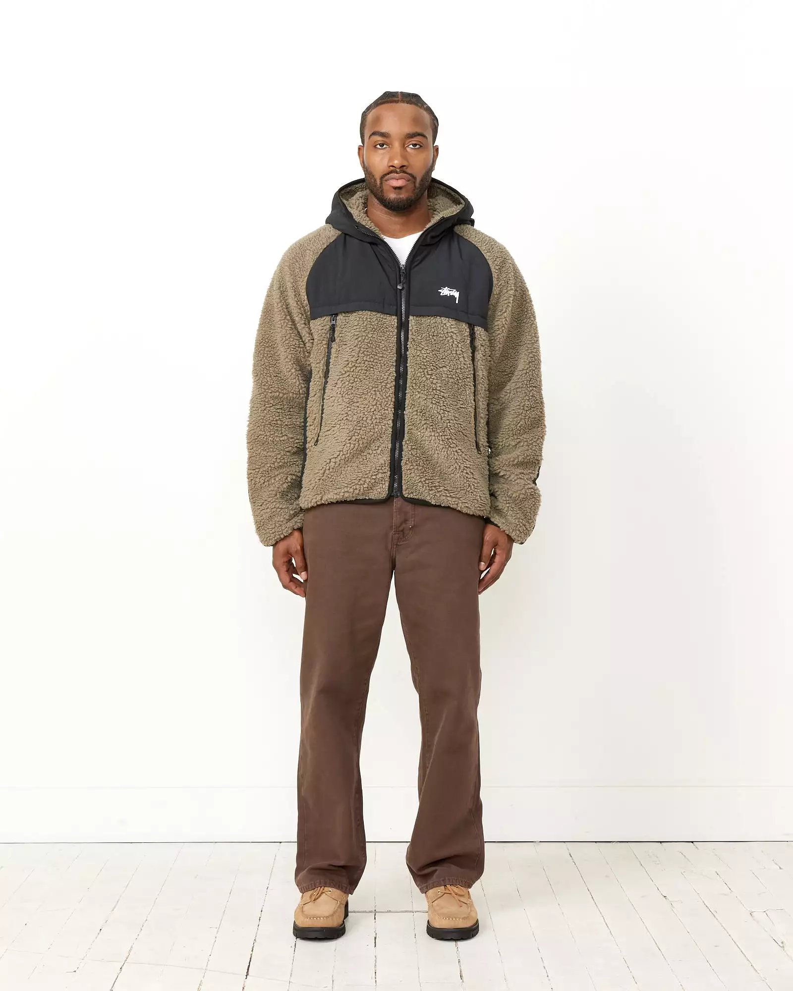 Sherpa Paneled Hooded Jacket in Stone