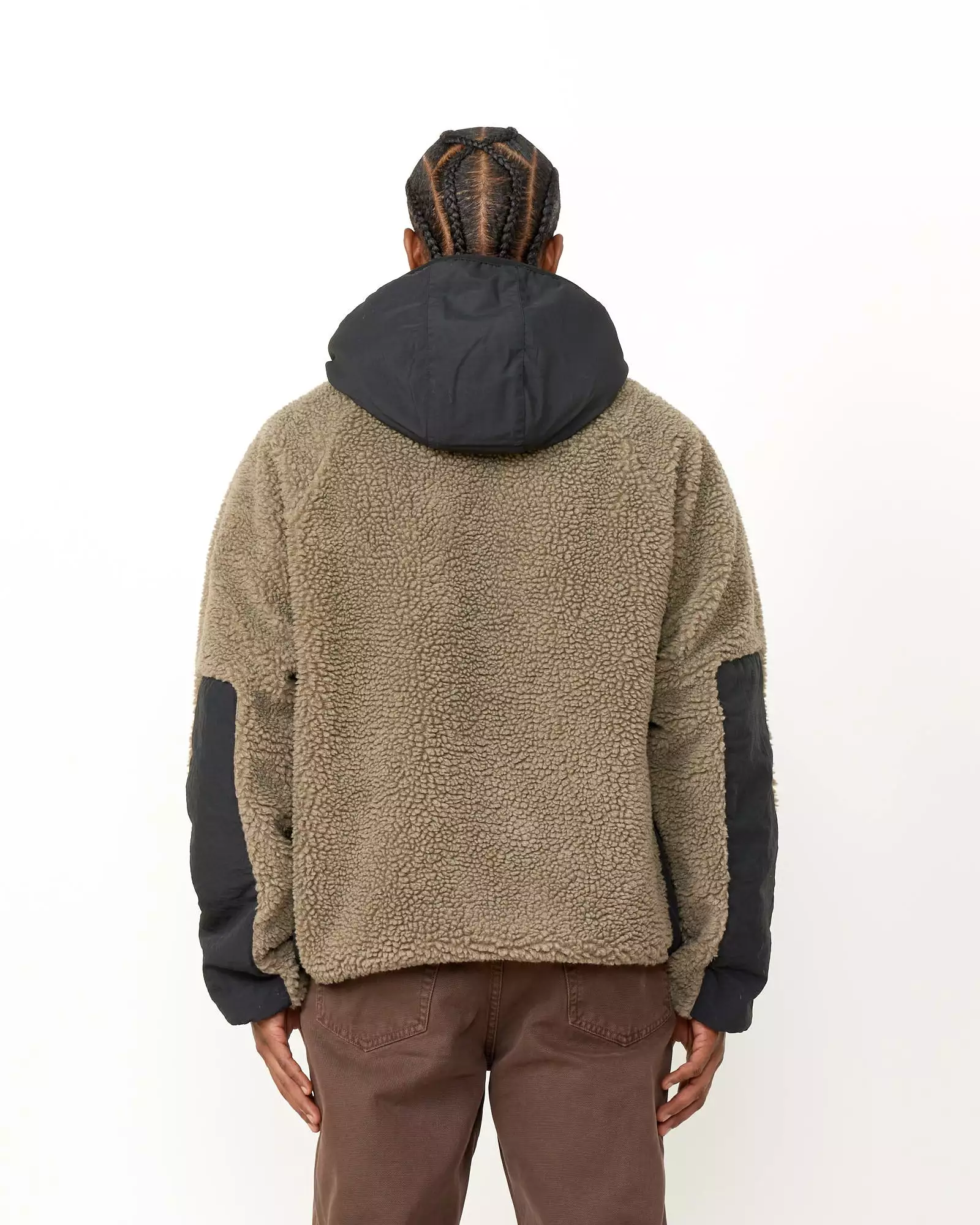 Sherpa Paneled Hooded Jacket in Stone