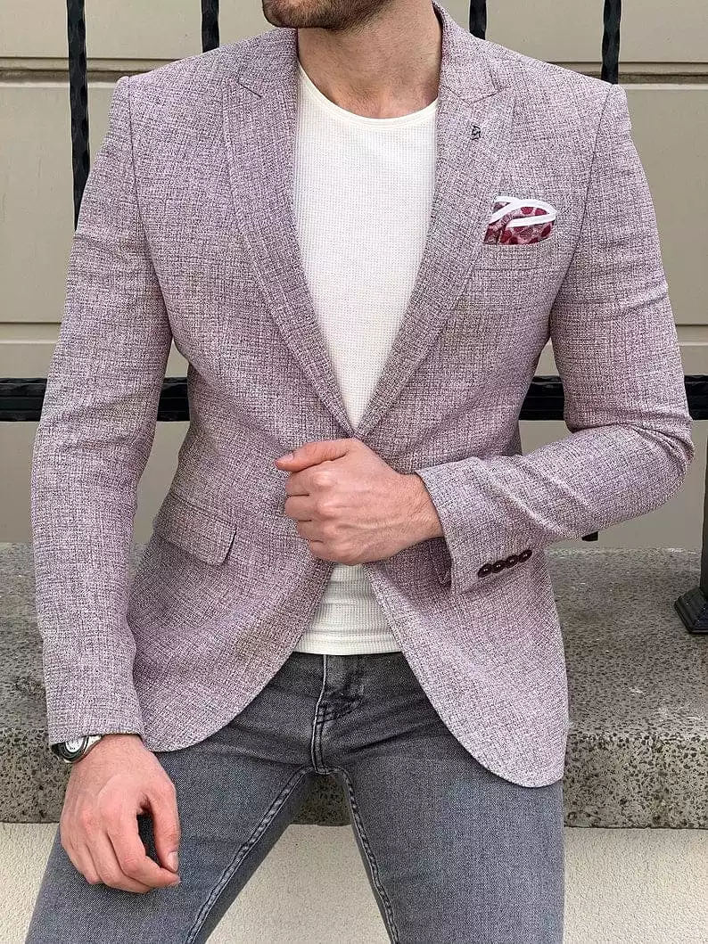 Slim Fit Knitted Textured Claret Red Men's Blazer