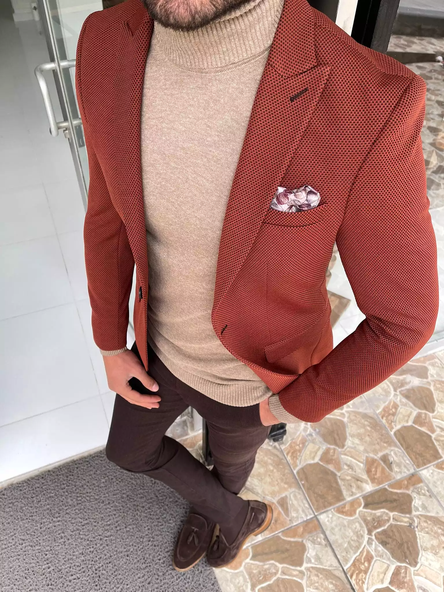 Slim Fit Self-patterned Tile wool Jacket