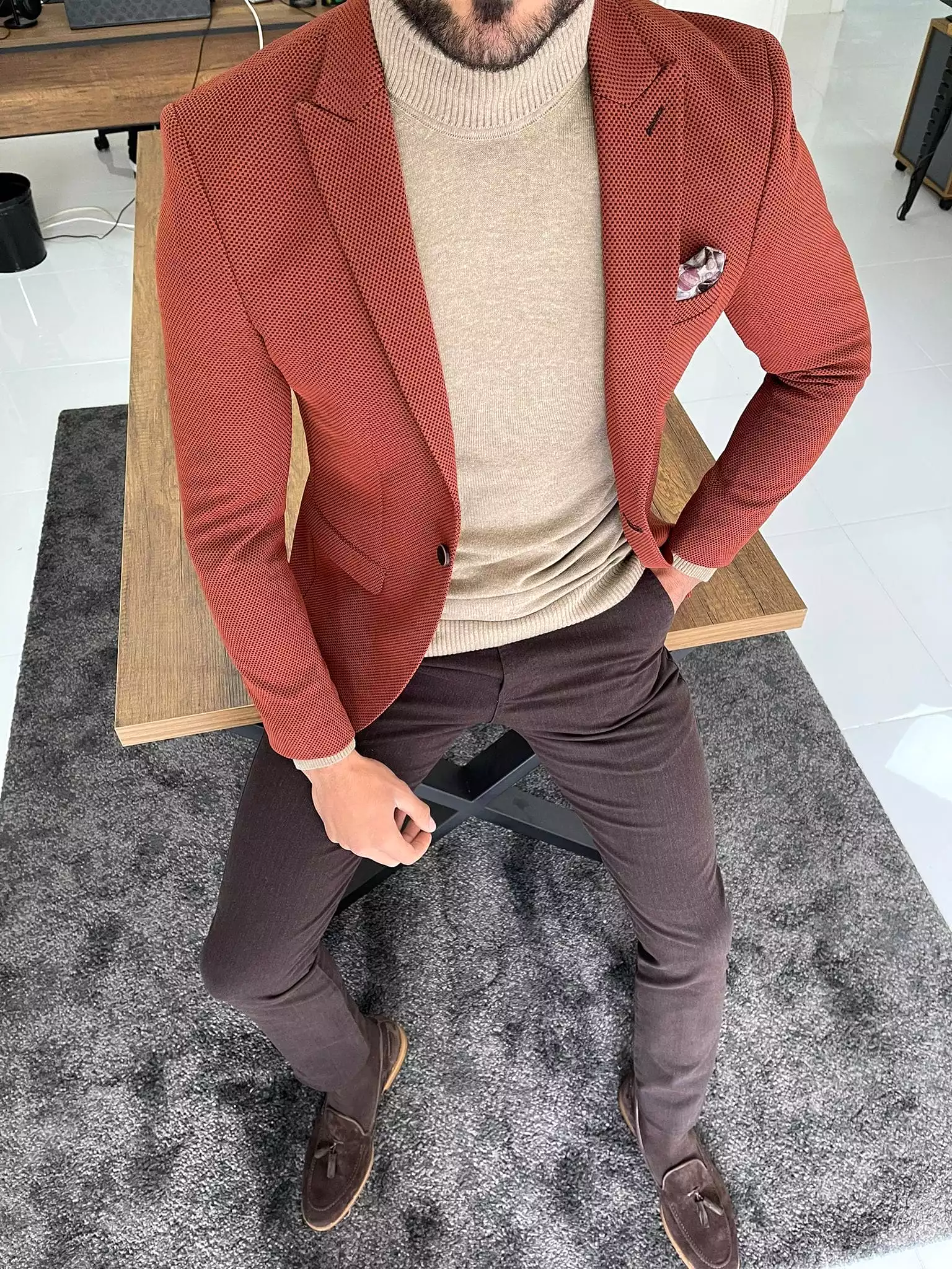 Slim Fit Self-patterned Tile wool Jacket