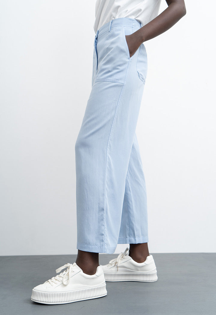 Solid Linen Pants With Rectangular Patch Pockets