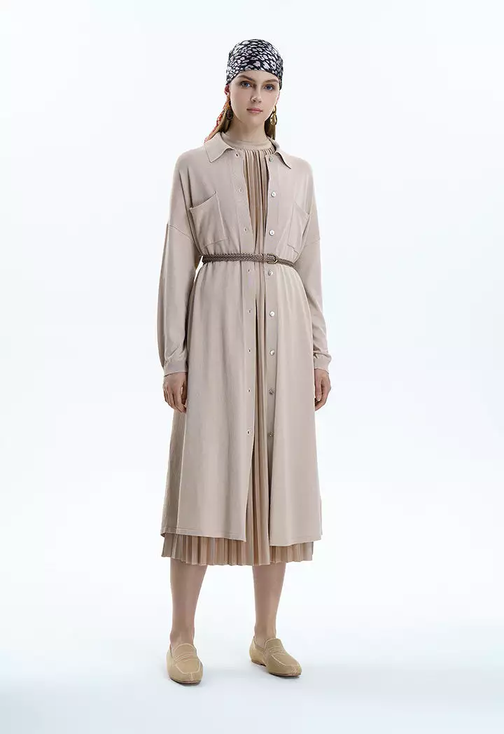 Solid Shirt Jersey Dress With Belt