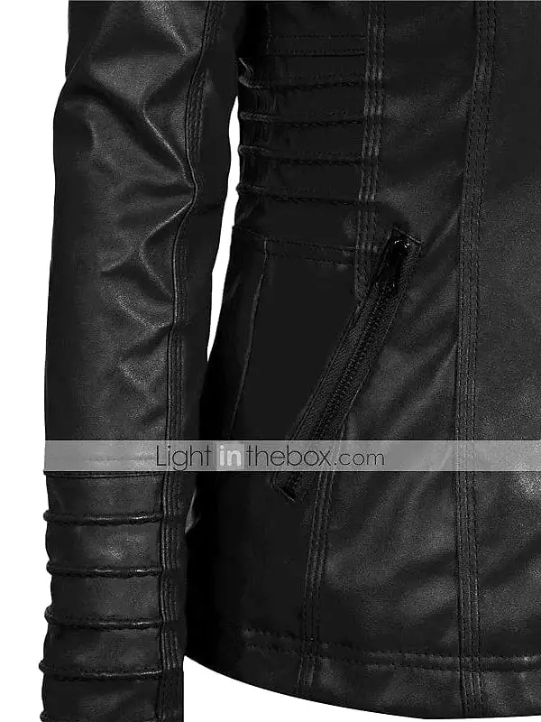 Stylish Windproof Faux Leather Moto Biker Hoodie Jacket for Women