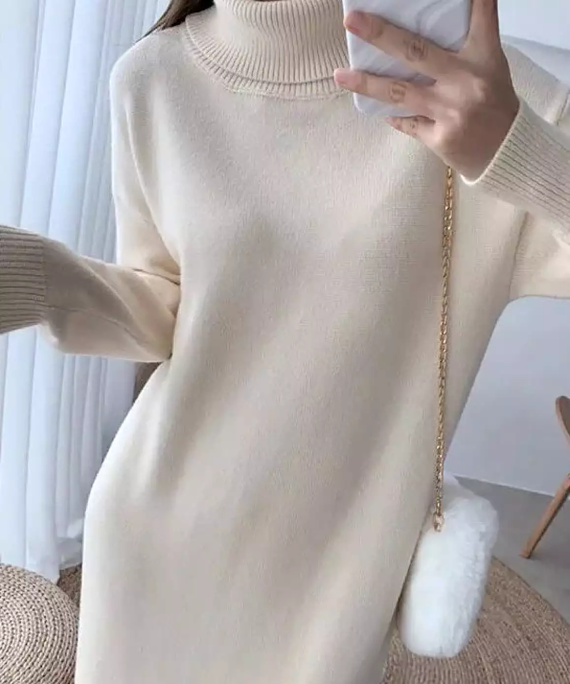 Turtleneck Long Knitted Sweater Dress