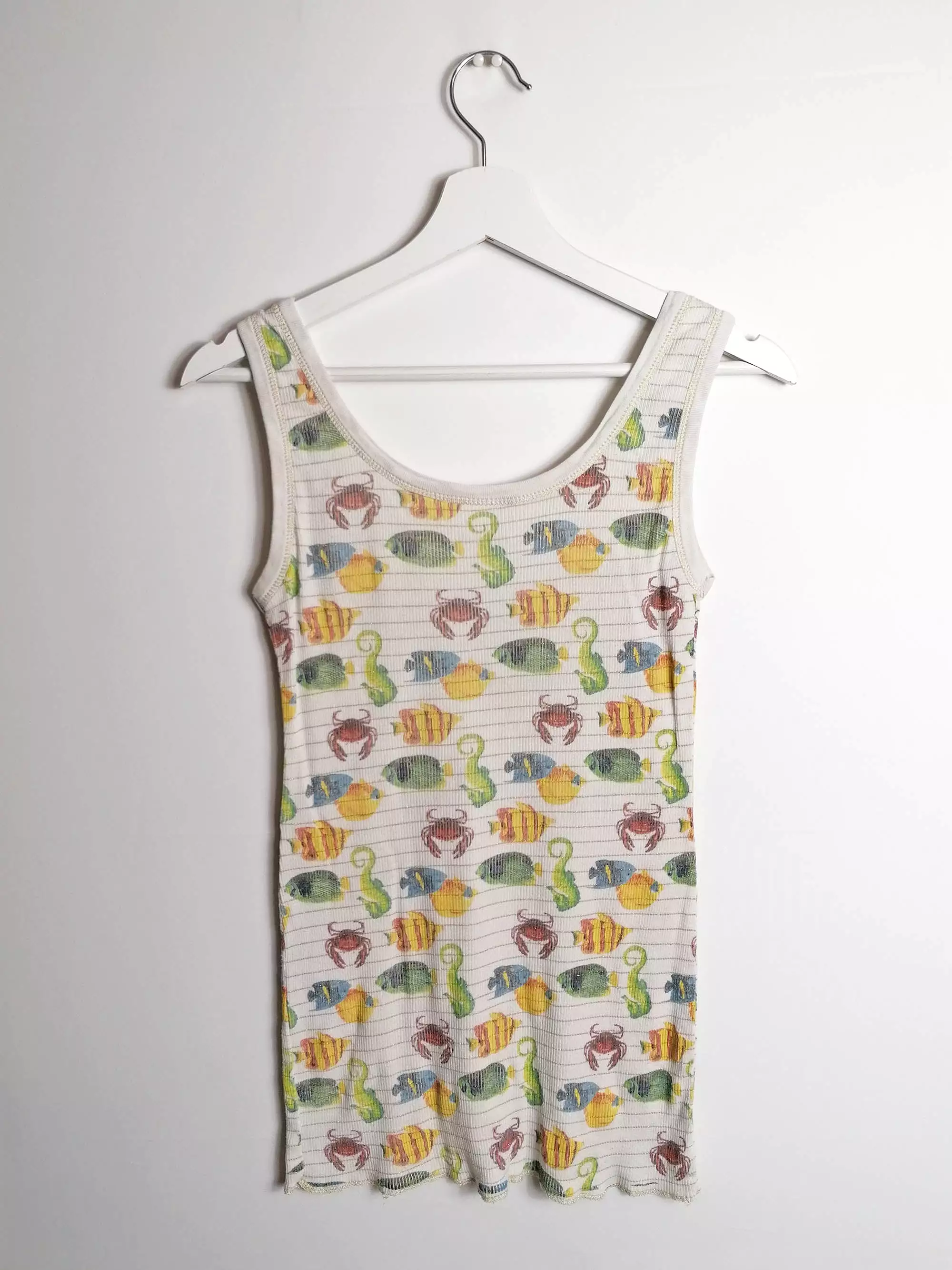 Vintage Y2K Ribbed Tank Top Fish Print - M